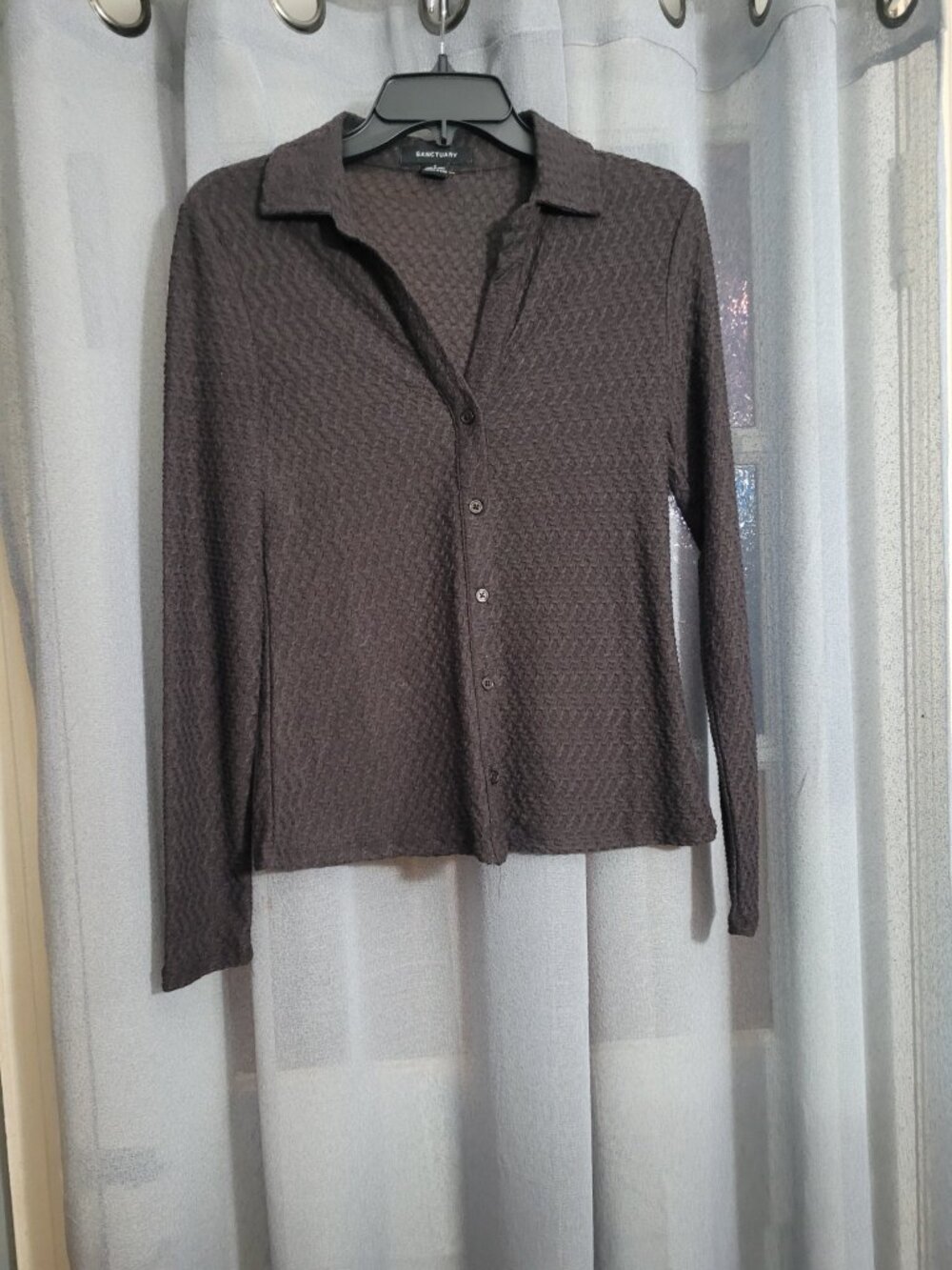 Sanctuary Brown Textured Long Sleeve Button Top Size S